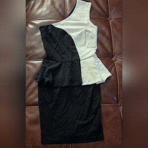 Torn By Ronny Kobo Black and White One-Shoulder Dress Medium NWT